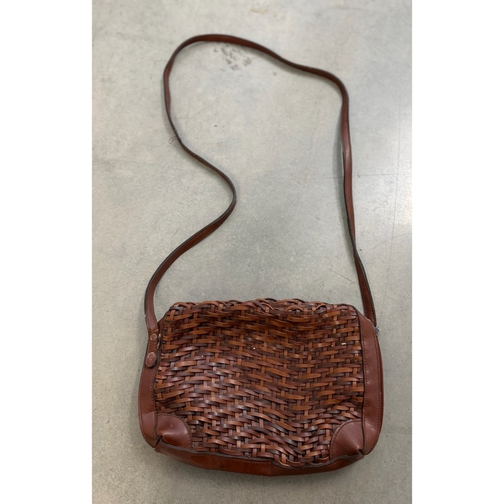 Vintage Florentina 019 Brown Woven Leather Crossbody Shoulder Bag Purse